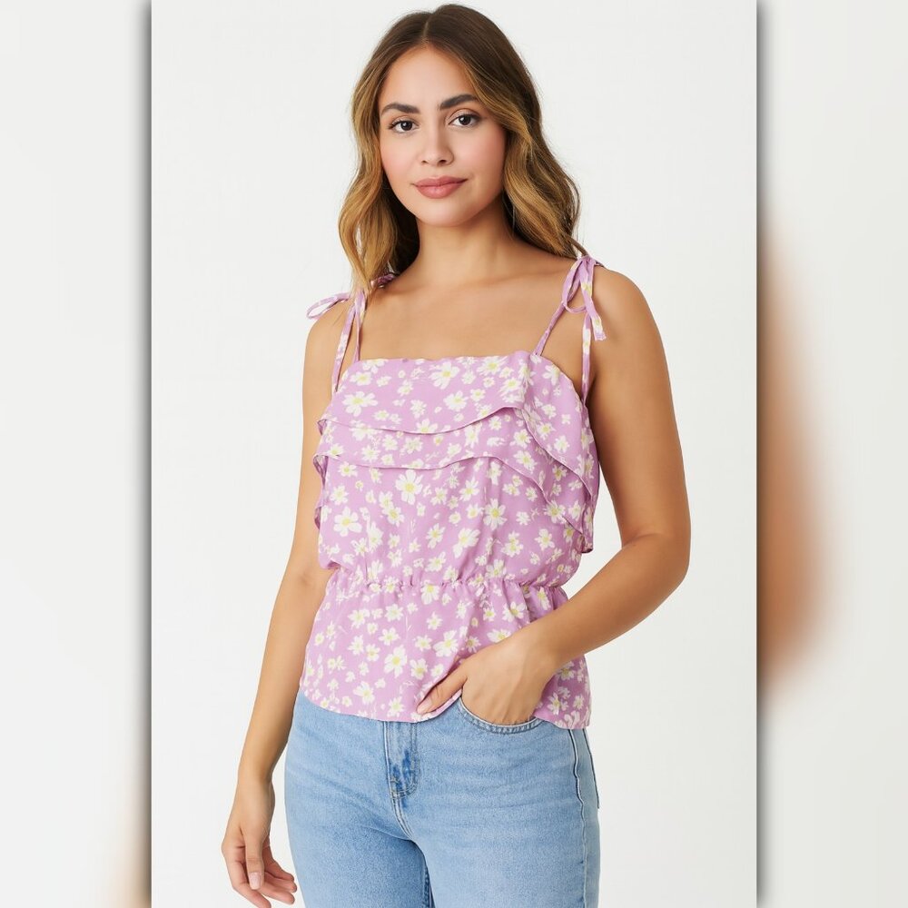 A479-A • Lavender Floral Ruffle Peplum Top